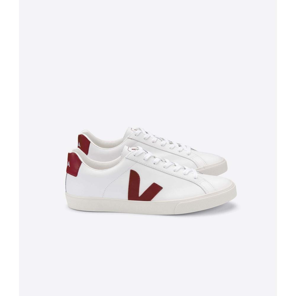 White/Red Women\'s Veja ESPLAR LEATHER Sneakers | AU 620JPQ